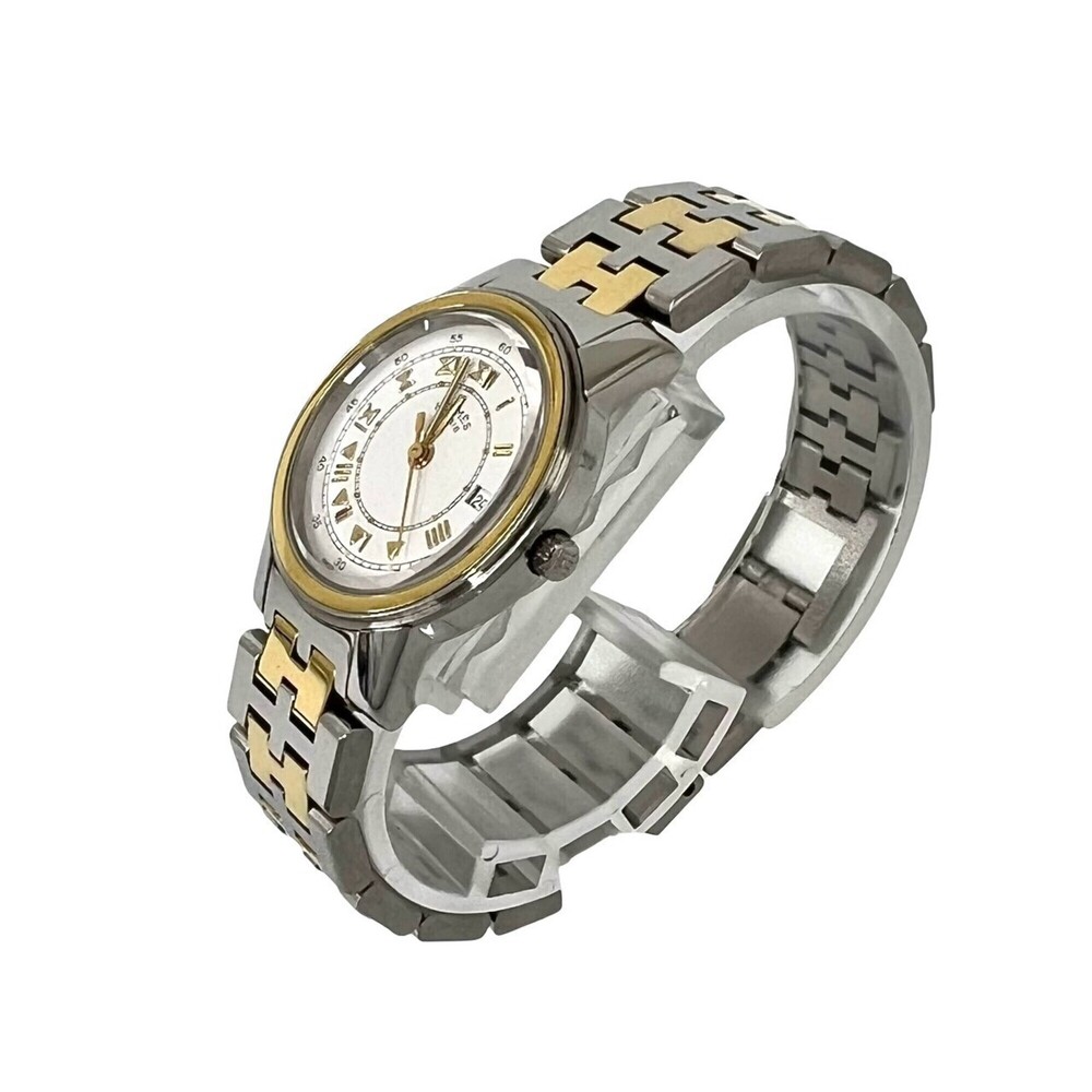 HERMES Carrick Stainless Steel GP Quartz Wristwatch, Silver Gold, 33478